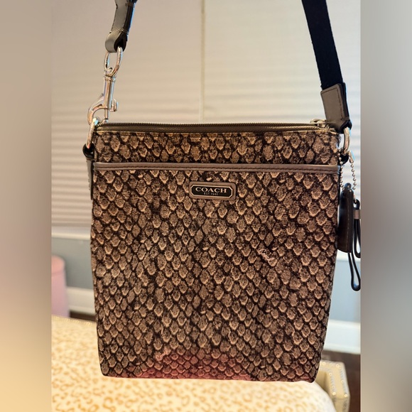 Coach Snake Animal Print Crossbody Nylon Bag with Grey Strap - Picture 3 of 12